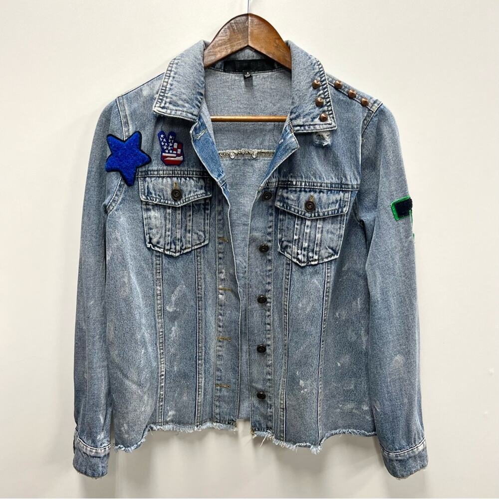 Tinsel | Distressed Patch Denim Jacket